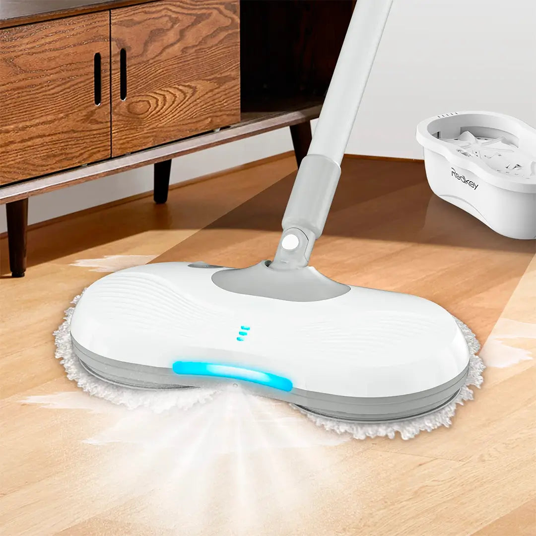 Mop Elétrico + BRINDES: Módulos de Limpeza e Tanque Suporte (QUEIMA DE ESTOQUE)