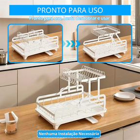 Escorredor de Aço Inox Multifuncional + BRINDE: Kit de Utensílios de Cozinha