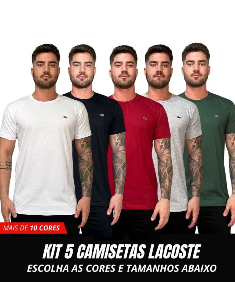 Kit 5 Camisetas Lacoste Premium - COMPRE 3 LEVE 5